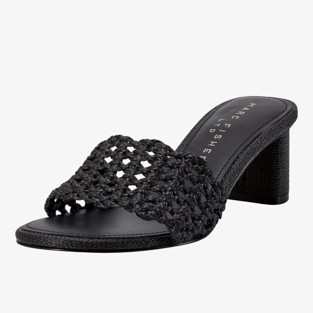Marc Fisher Jazmine Heeled Sandal Black Textured Heeled Mules Size 10 NEW